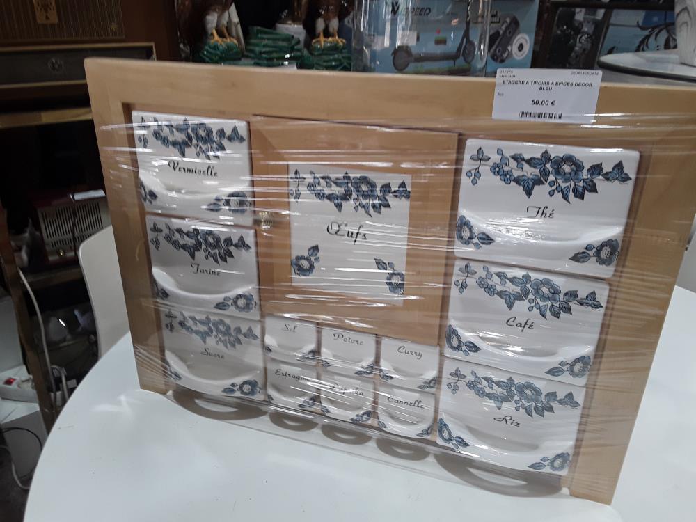 ETAGERE A TIROIRS A EPICES DECOR BLEU