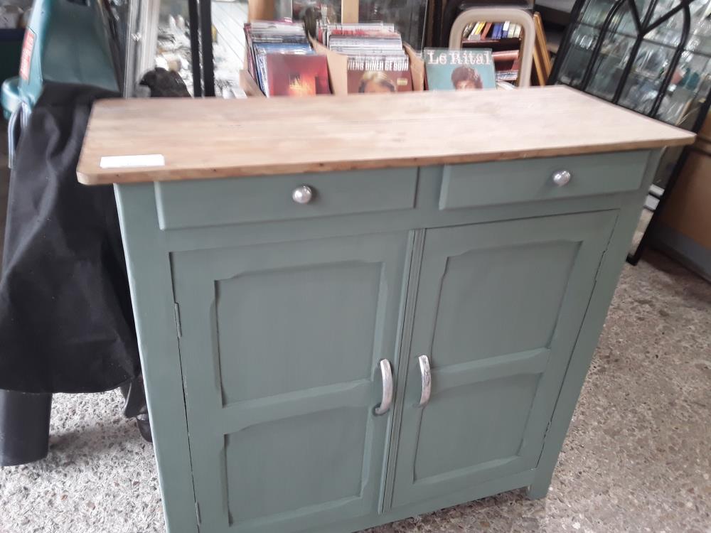 BUFFET PARISIEN PEINT EN VERT 2T 2P PLATEAU BOIS