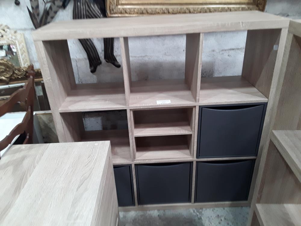 ETAGERE 9 CASES DECOR CHENE 4BLOCS GRIS 