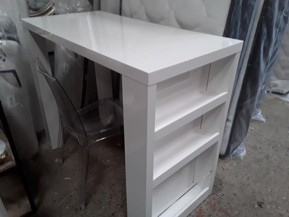 TABLE MANGE DEBOUT 60X120 LAQUEE BLANCHE ETAGERE LATERALE