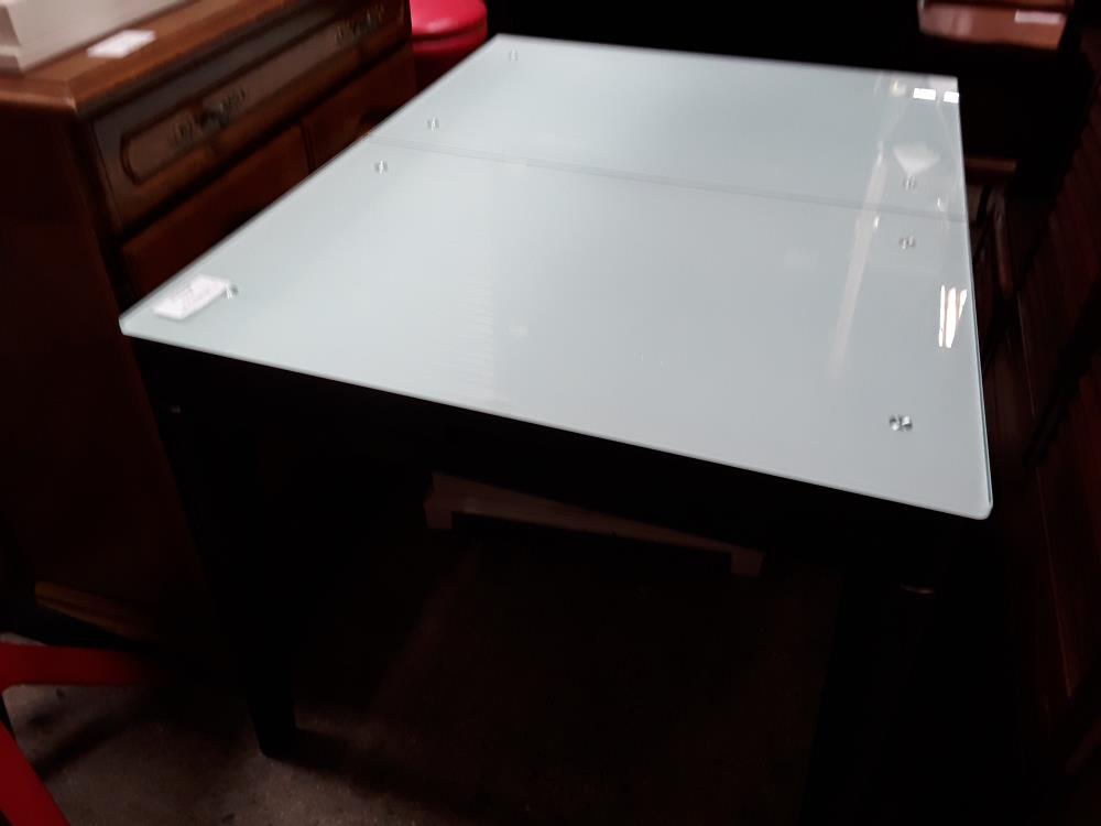 TABLE PIED WENGUE 2 PLATEAUX VERRE DEPOLIE 100 X80  RALLONGEABLE A 180CM  