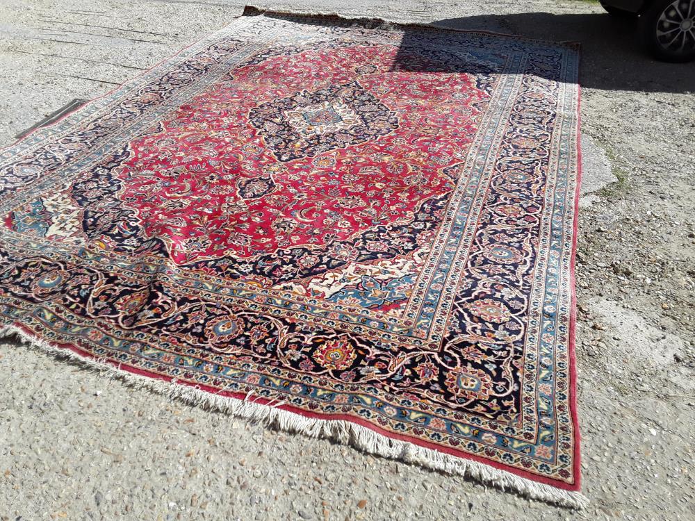 TAPIS LAINE ORIENTAL 4.08X2.90 KHERSAN TRACE USURE AU MILIEU
