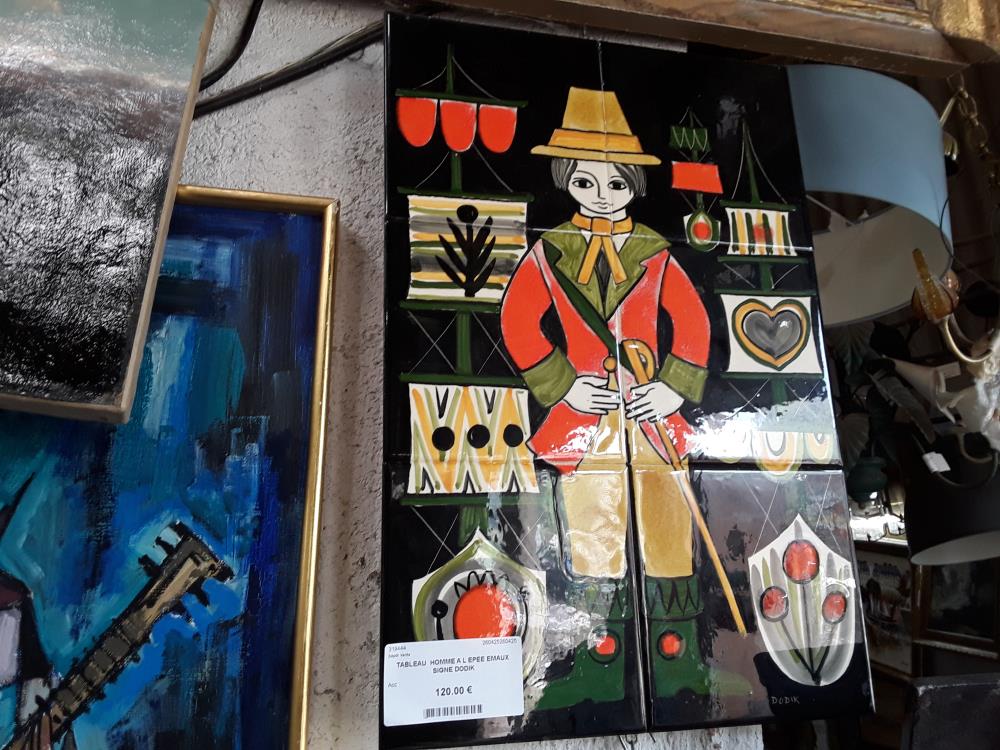 TABLEAU  HOMME A L EPEE EMAUX SIGNE DODIK