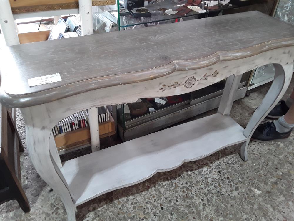 CONSOLE COUNTRY CORNER PETINE GRISE BICOLORE 110CM