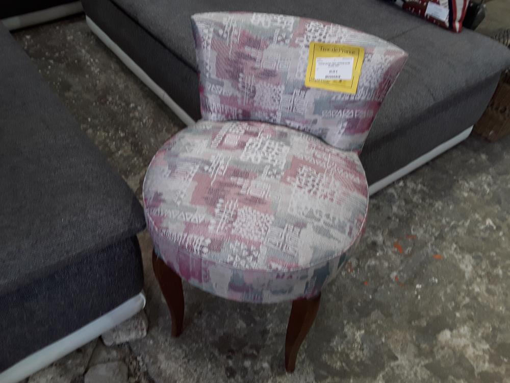 CHAISE BASSE TISSU IMPRIME ROSE BLANC VERT