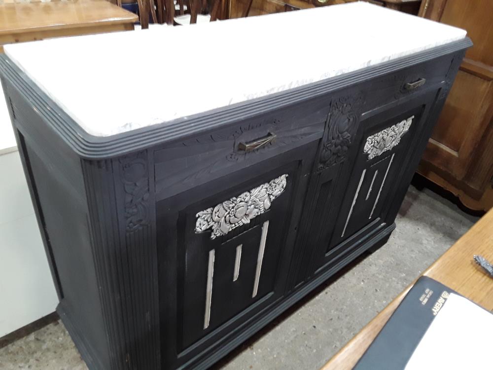 BUFFET BAS 1930 2T 2P  PATINE NOIR MARBRE BLANC