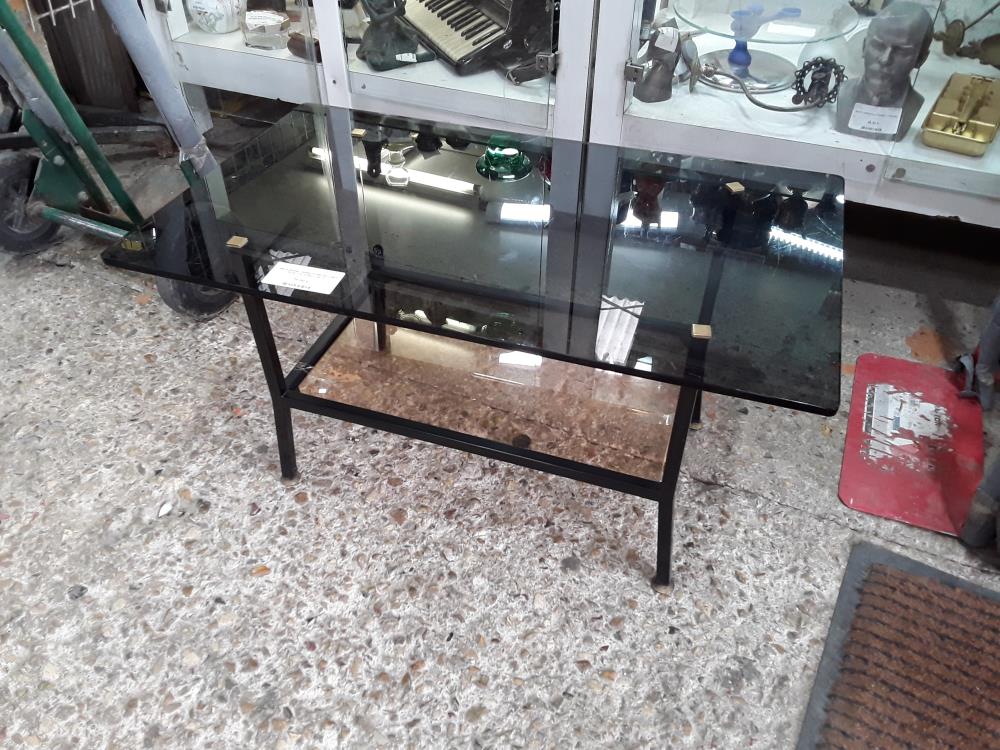 TABLE BASSE VERRE NOIRE RAYURES  75X45 2 PLATEAUX AN 70 