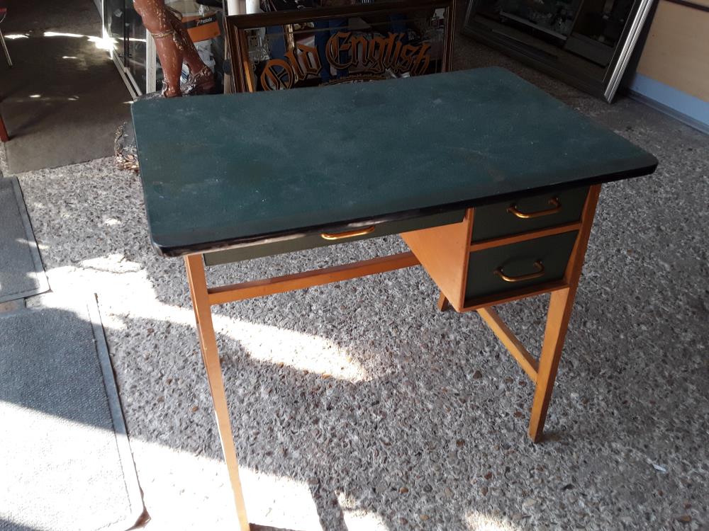 BUREAU ENFANT ANNEE 60 PLATEAU VERT TACHES 2 TIROIRS TACHES