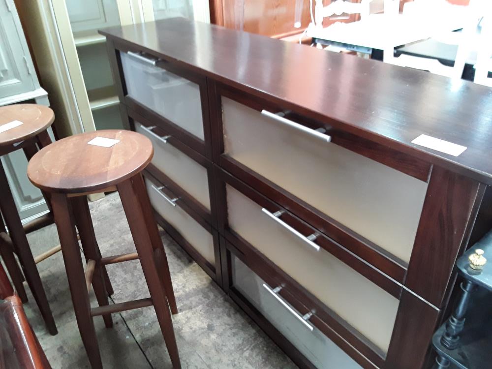 COMMODE 6 TIROIRS RAYURES  DECOR BOIS FACADES TRANSLUCIDES DEFAUT