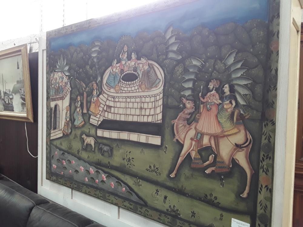 GRANDE TENTURE PEINTURE SUR SOIE  INDIENNE 120/170CM