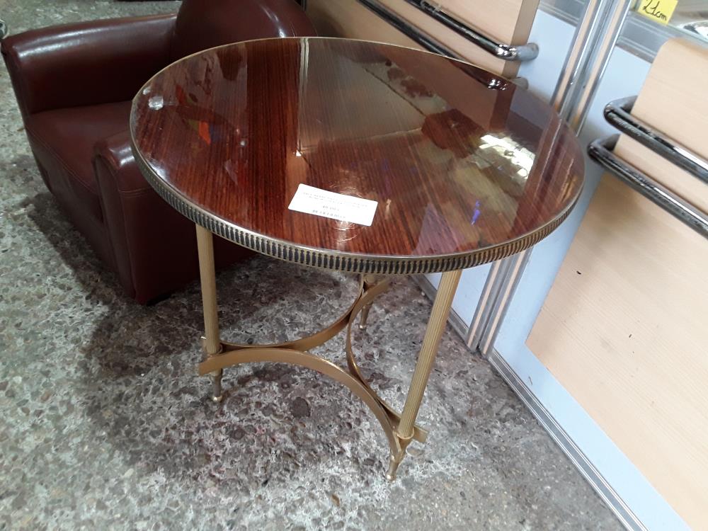 TABLE BASSE PIEDS DORES PLATEAU ROND POLYESTER MARRON
