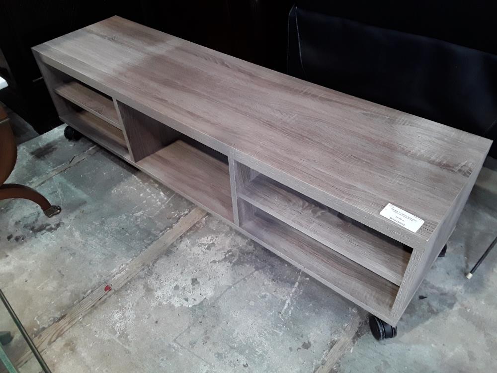 MEUBLE TV DECOR BOIS GRIS 150CMX40 A ROULETTES