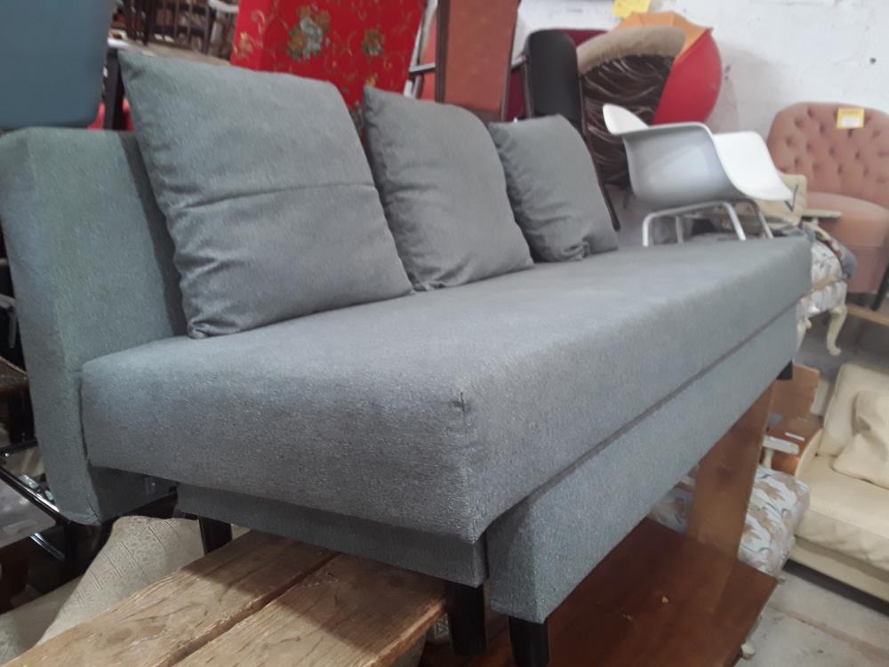 BANQUETTE IKEA 192/83/73 CONVERTIBLE TISSU GRIS 3 COUSSINS DT 1 DECHIRURE