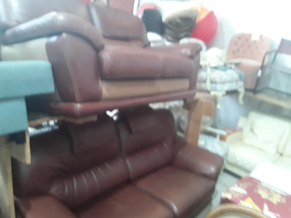 ENSEMBLE 2 CANAPES CUIR 2 PLACES MARRON DOSSIER FIBRE NATUREL