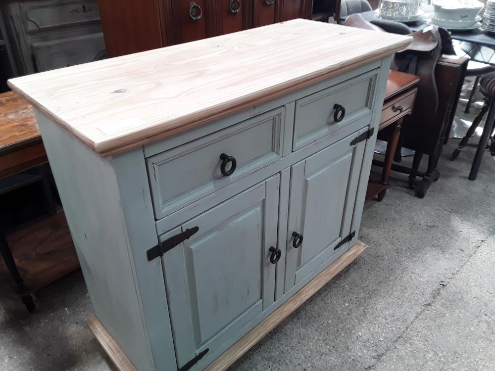 BUFFET 2P 2T 106CM PLATEAU BOIS NATUREL PEINT EN VERRE D EAU