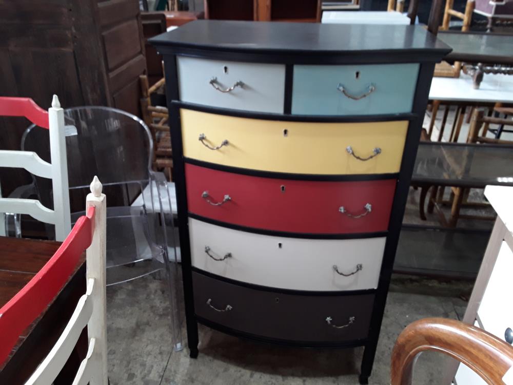 CHIFFONNIER NOIR DEFAUT PLATEAU 6T MULTICOLORES