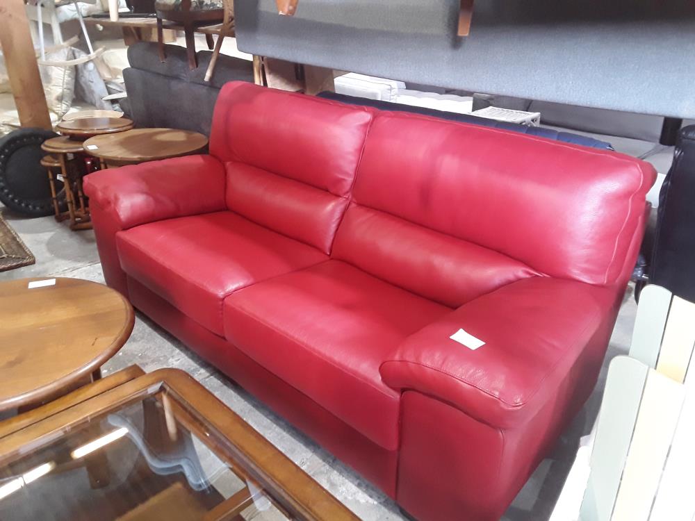 CANAPE FIXE 3 PLACES CUIR ROUGE POLTRONESOFA