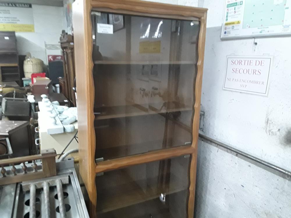 BIBLIOTHEQUE CADRE CHENE 4 ETAGERES 4 PORTES VITREES