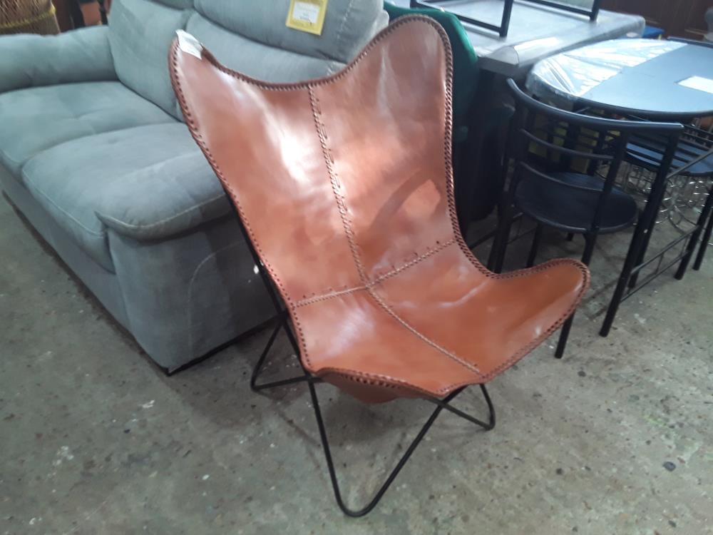 FAUTEUIL SANTIAGO CUIR MARRON MAISON DU MONDE