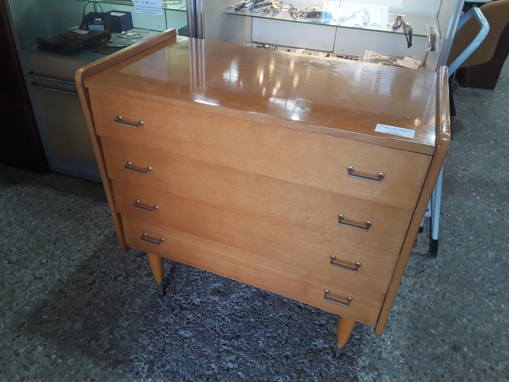 COMMODE 4T CHENE VERNIE DEFAUT PLATEAU AN  60 VINTAGE