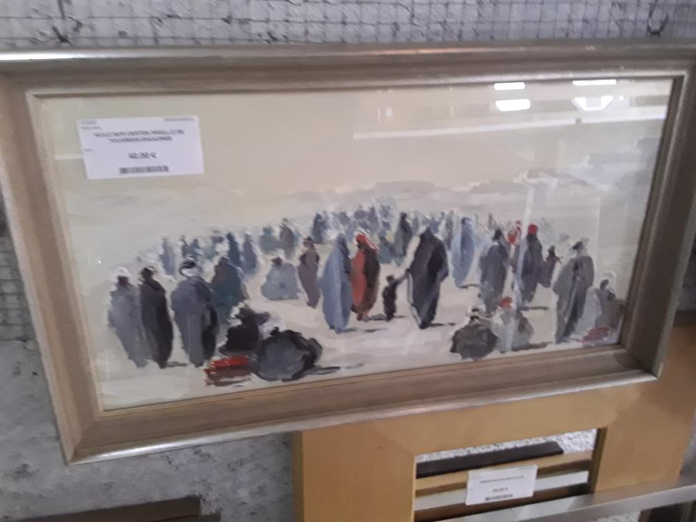 HUILE SUR CARTON FAMILLE DE TOUAREGS ENCADREE