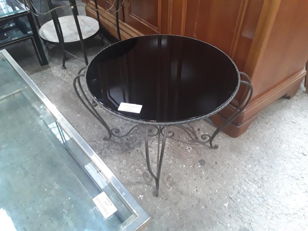 TABLE BASSE PLATEAU VERRE NOIR ROND  60CM PIETEMENT FF