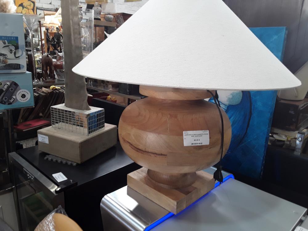 LAMPE BOULE BOIS MAISON DU MONDE AABT JOUR BLANC