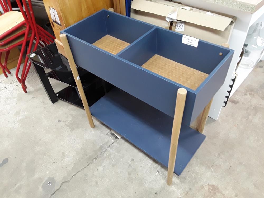 MEUBLE 2 COMPART BLEU ET ROTIN TRESSE HABITAT