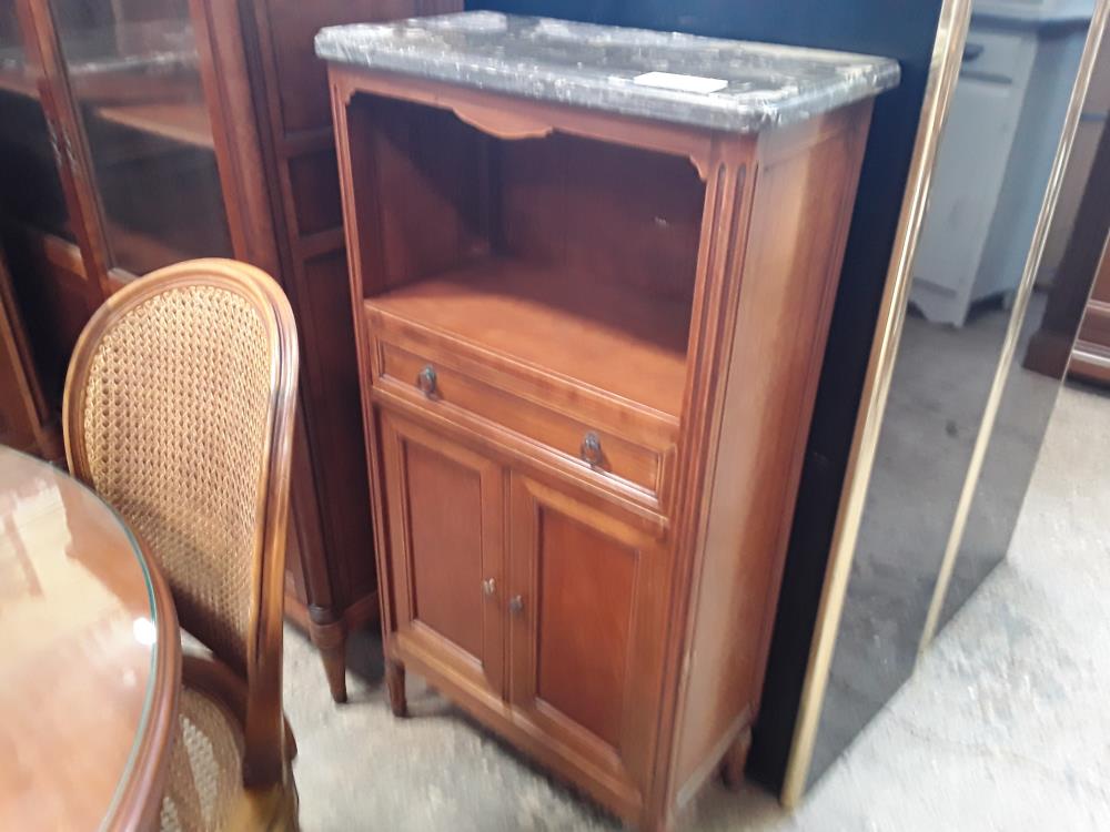 MEUBLE D ENTREE MERISIER 1 NICHE 1 TIROIR VERNIS DU MARBRE ABIME