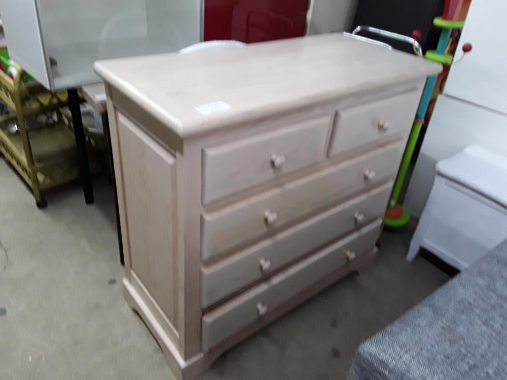 COMMODE BOIS MASSIF CERUSEE 5T DT 2PM PLATEAU PETITES RAYURES