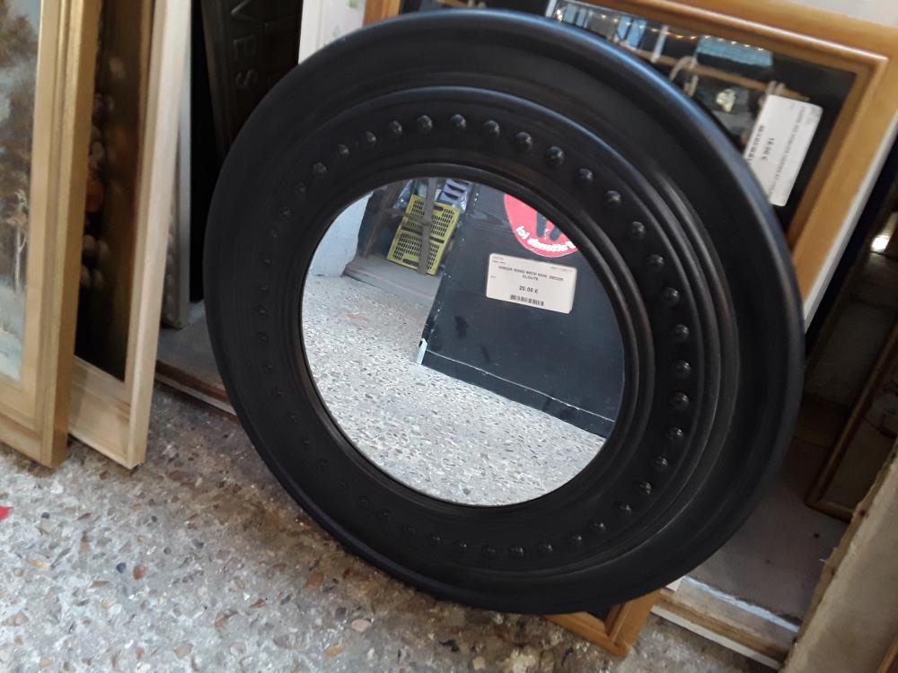 MIROIR ROND 60CM NOIR  DECOR CLOUTE