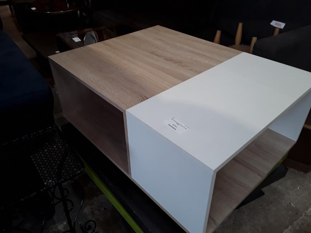 TABLE BASSE DECOR BOIS ET BLANC 89X67