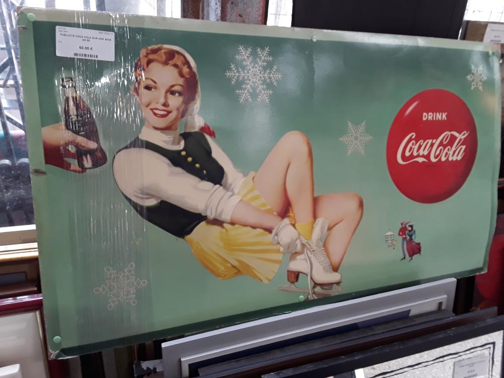 PUBLICITE COCA COLA SUR MDF BOIS AN 50