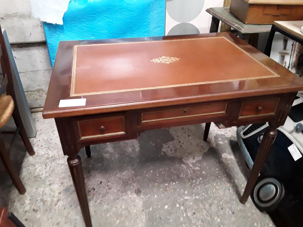 BUREAU ACAJOU STYLE L XVI SS MAIN MARRON 3T 90X60