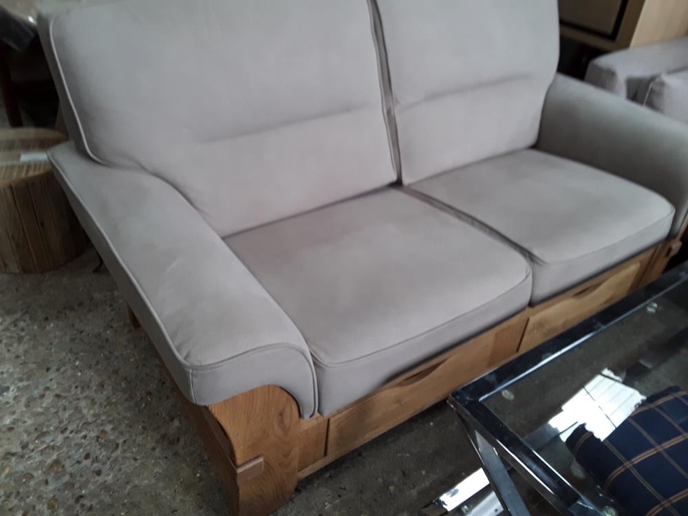 CANAPE 2 PLACES SIMILI GRIS ARMATURE CHENE 2 TIROIRS