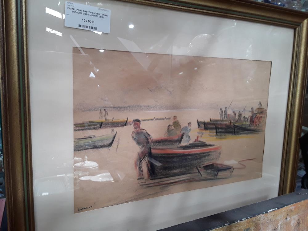 PASTEL PORT BRETON LUCIEN TARGET ENCADRE DORE LISERET VERT 