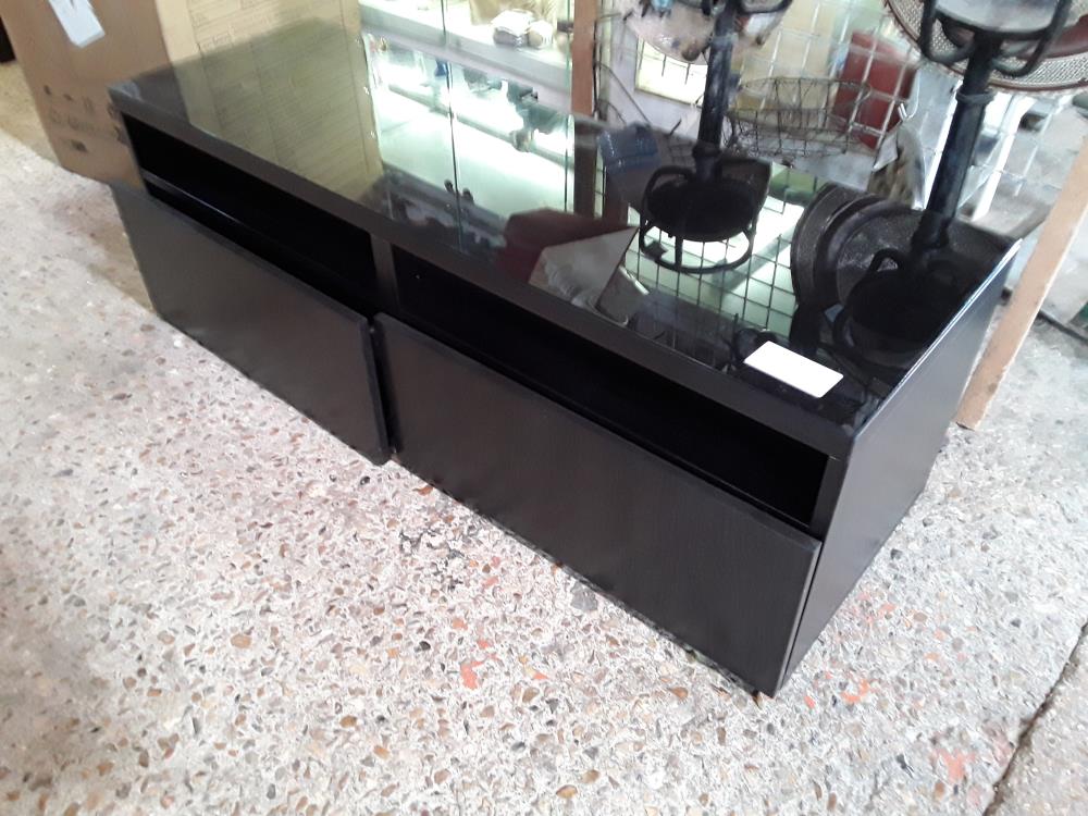 MEUBLE TV WENGUE 2T 2NICHES +VERRE 