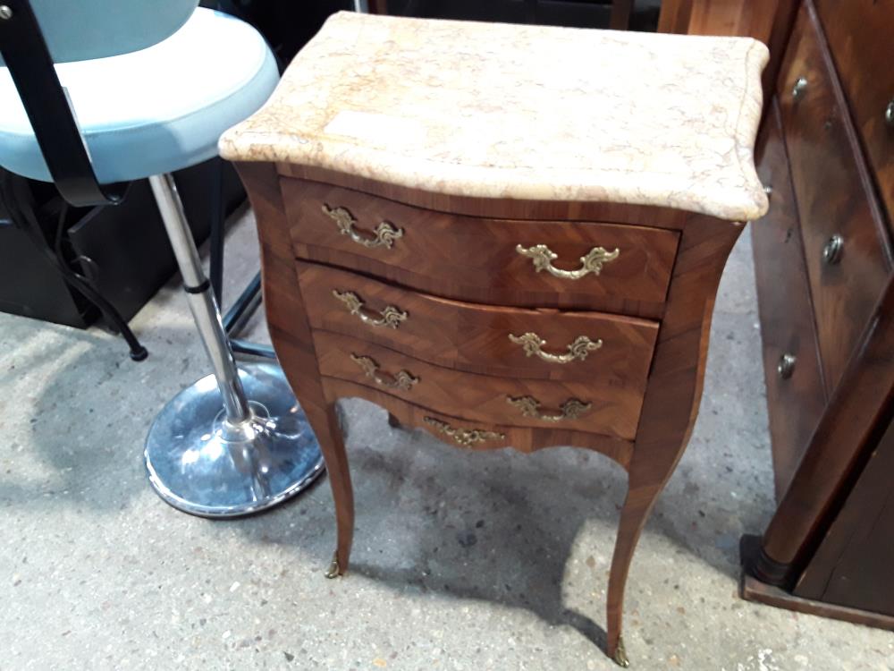 PETITE COMMODE 3T DE STYLE MARQUETERIE MARBRE BEIGE 