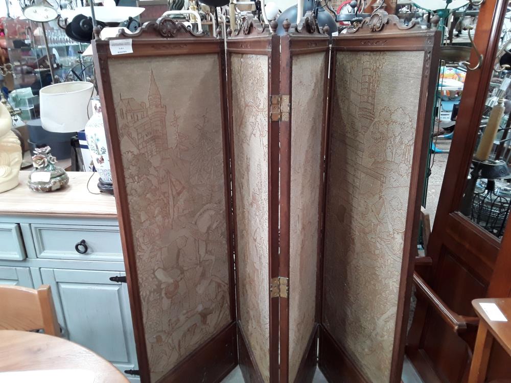 PARAVENT 4 VENTAUX TAPISSERIE BEUGE CADRE CHENE A FRONTONS