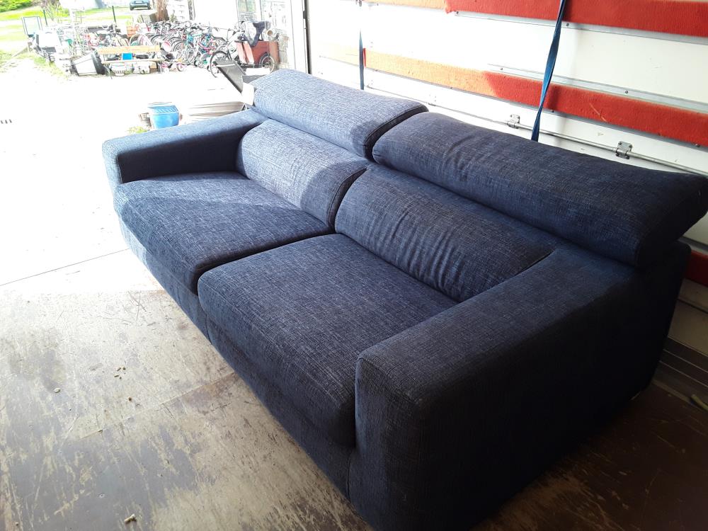 CANAPE FIXE 3 PLACES TISSU COTELE BLEU TETIERES MECANISME  REVOIR