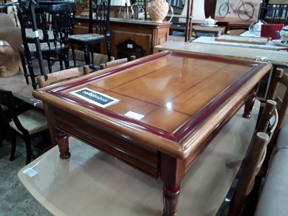TABLE BASSE MERISER DECOR ROUGE ROCHE BOBOIS 2T 84X127 PETIT COUPS