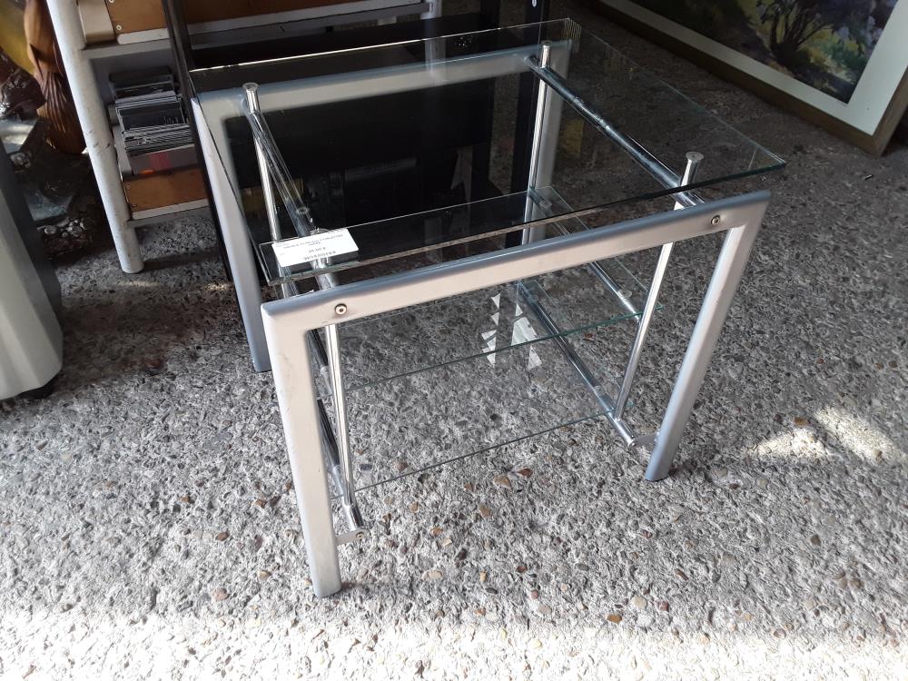 MEUBLE TV PM ALU 3 TABLETTES VERRE