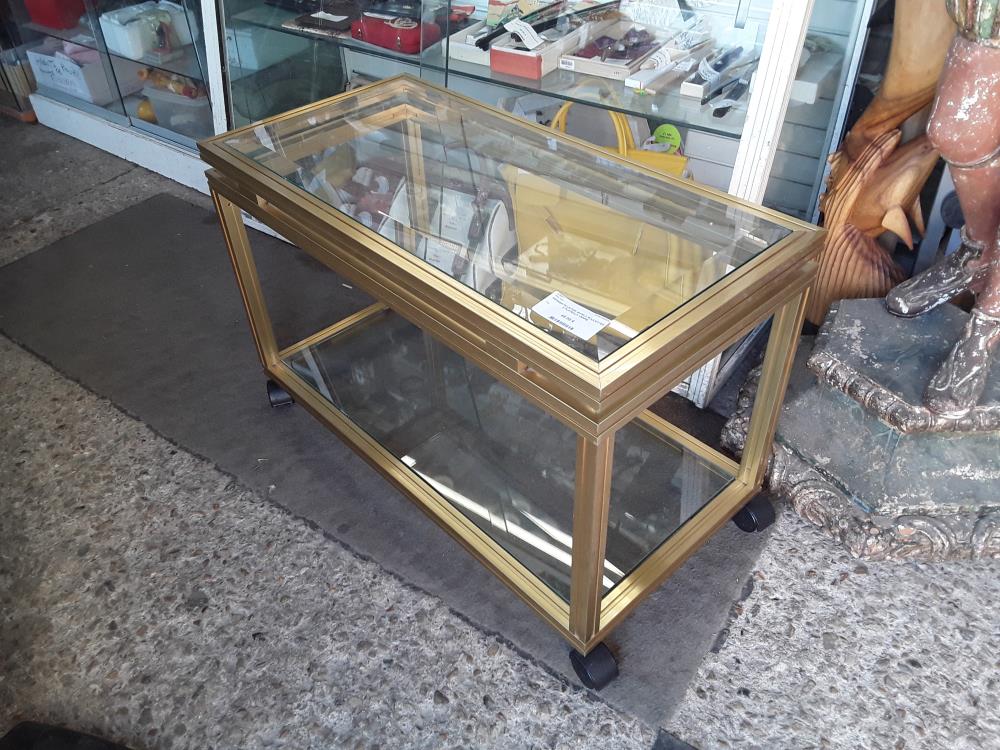 DESSERTE LAITON 40X80 A ROULETTES 2 PLATEAUX VERRE