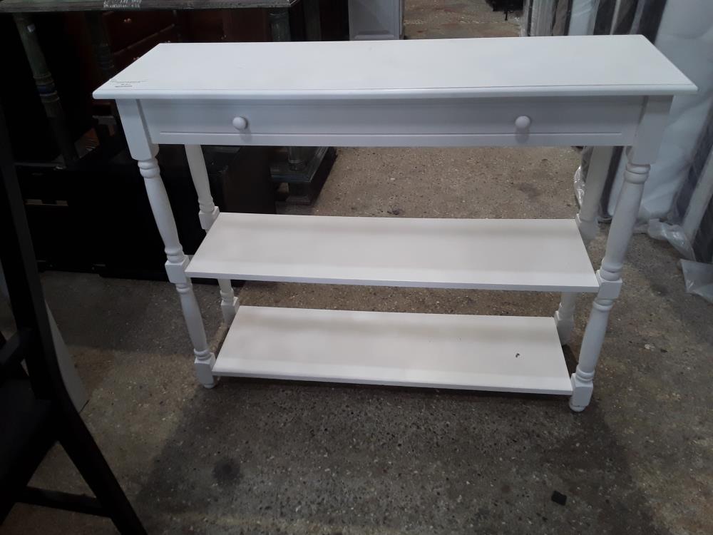 CONSOLE PEINTE EN BLANC 100/30CM 3 NIVEAUX TIROIR FACTICE