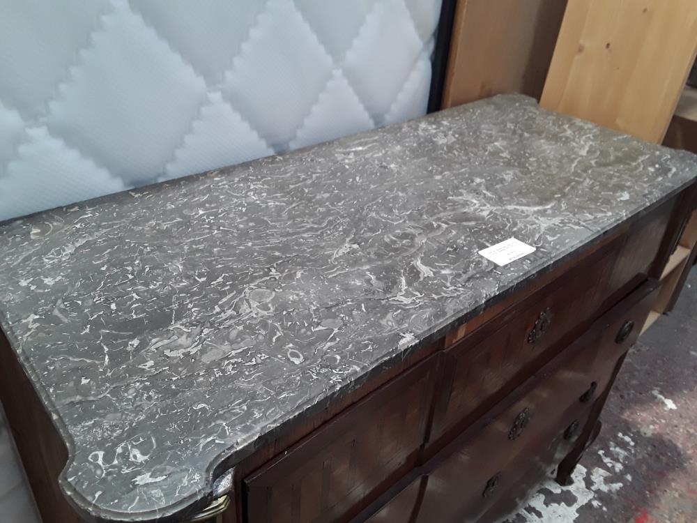 COMMODE SECRETAIRE MARQUETEE PLATEAU MARBRE GRIS RECOLLE