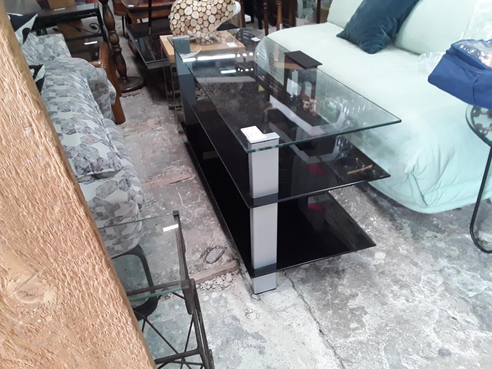 TABLE TV 3 PLATEAUX VERRE DT 1 NOIR 110/40CM