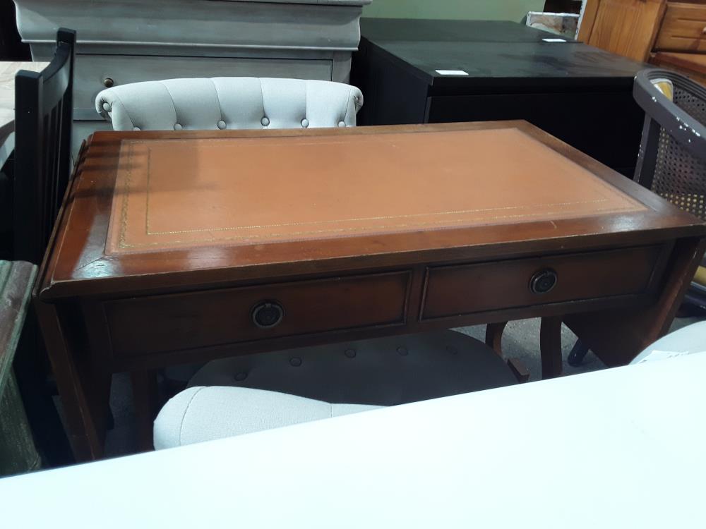 BUREAU ANGLAIS DESSUS CUIR TACHE 86/50CM 2 ABATTANTS 2 TIROIRS