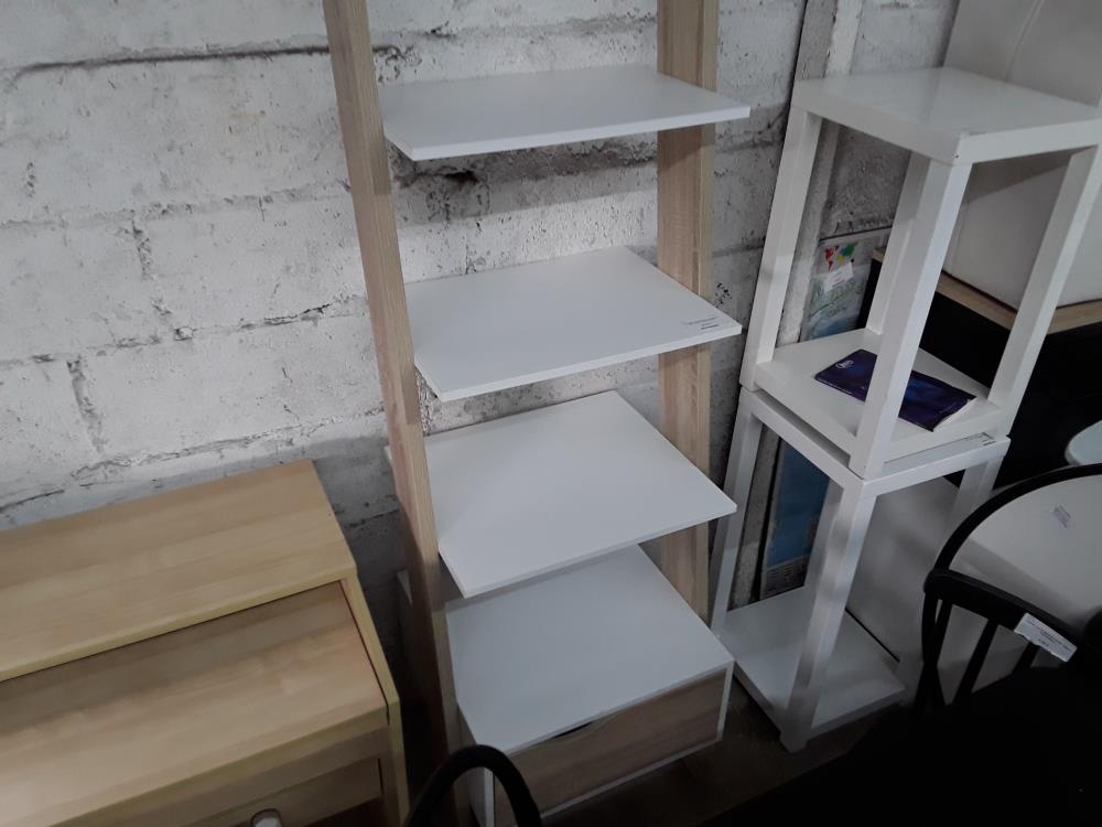 ETAGERE DECOR BOIS A ADOSER AU MUR 1 BLOC TIROIR BLANC 4 TABLETTES