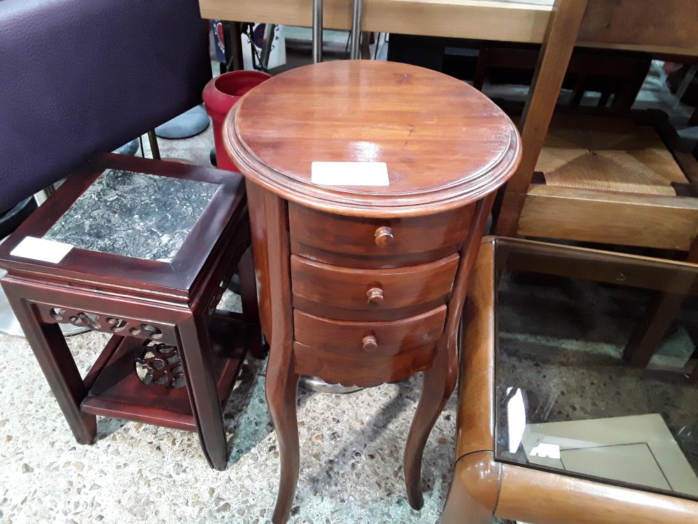 CHEVET ROND 3 TIROIRS BOIS EXOTIQUE