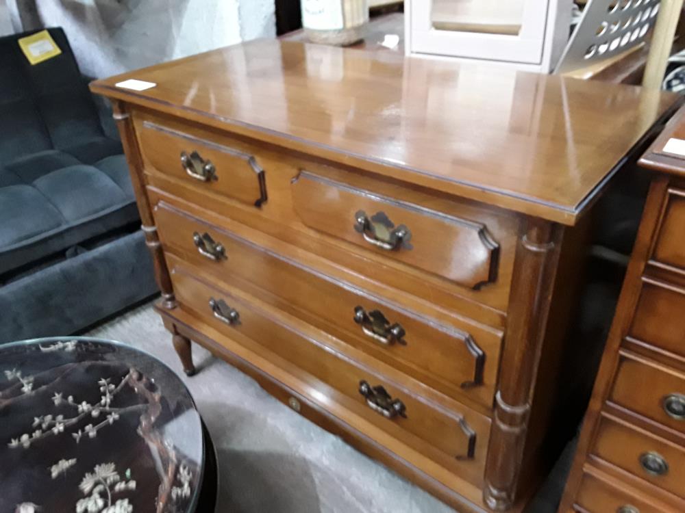 COMMODE 3 TIROIRS MERISIER PLATEAU DEFAUT TEINTE